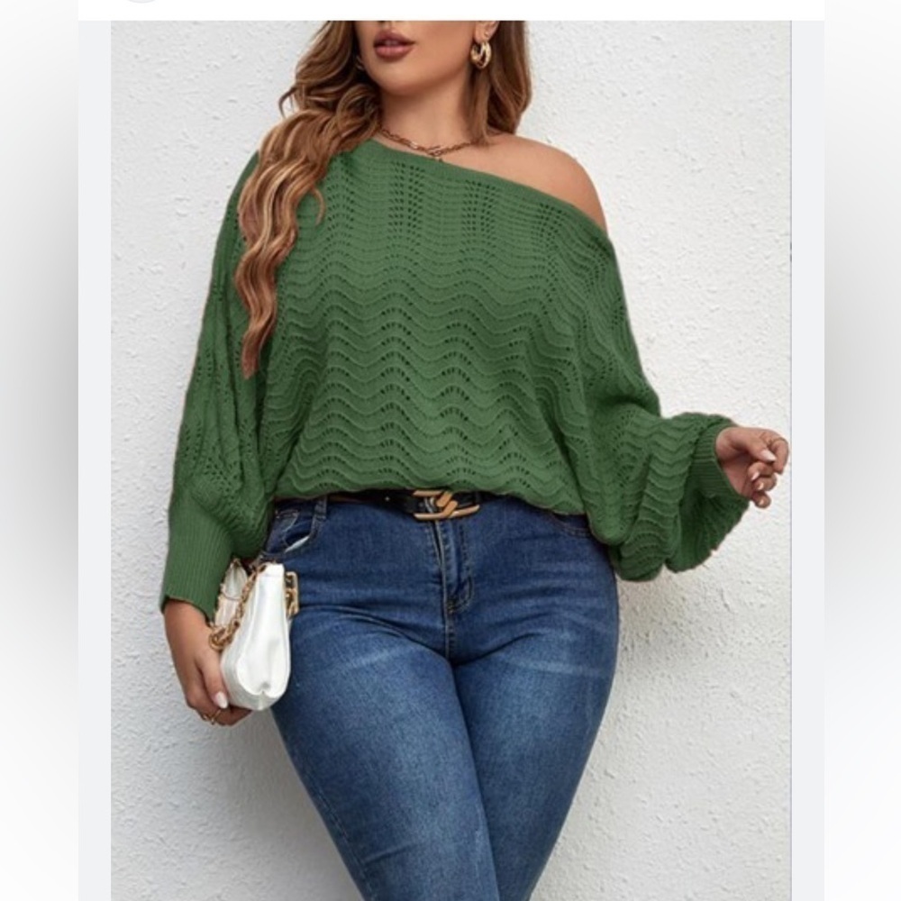 New Pointelle knit asymmetrical style Batwing sleeves size 2X 🌺🌸🌹🌷F